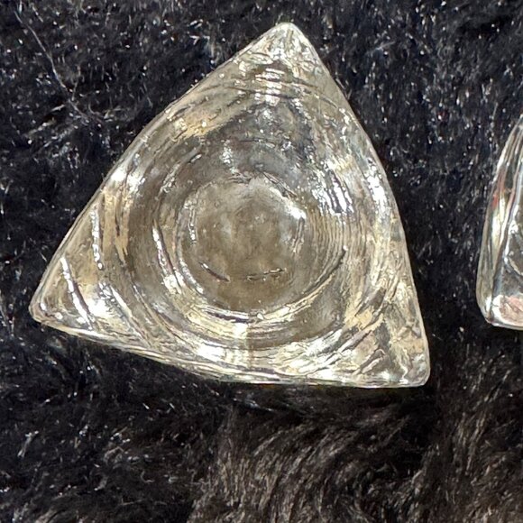 Set of 2 Vintage Ice Cube Triangle Heavy Clear Glass Candle Holder Candlestick - Picture 5 of 6